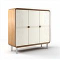 Wooden cabinet with white doors and geometric pattern 120 x 45 x 90cm