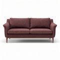 Mid-century modern upholstered sofa with burgundy fabric and wooden legs 200 x 85 x 80cm