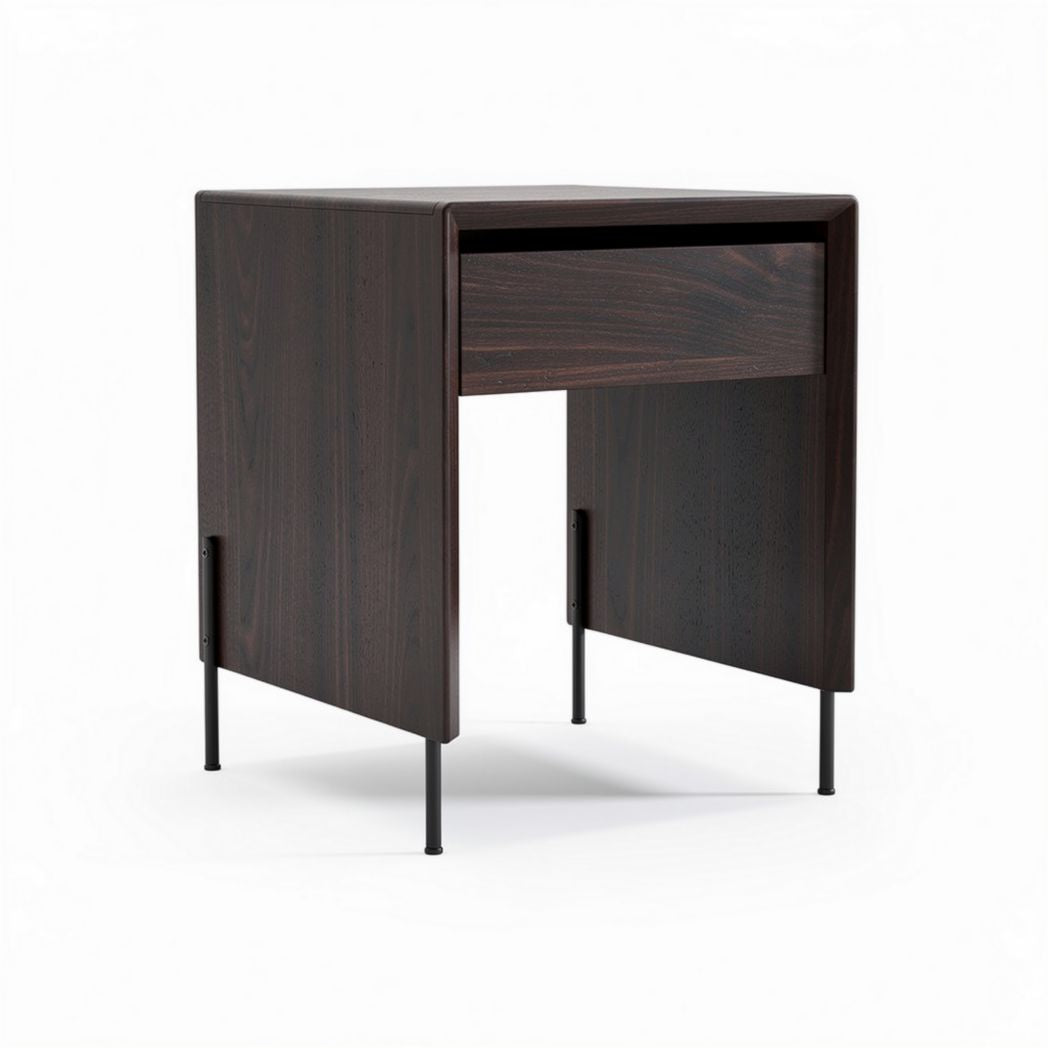 Modern wooden nightstand with drawer and metal legs in dark finish 40 x 40 x 50cm