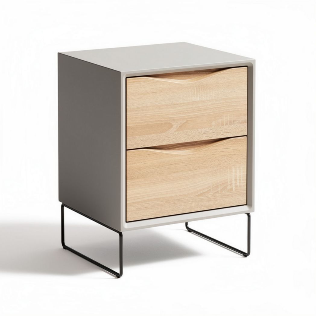 Modern nightstand with two drawers in oak and gray finish 50 x 40 x 60cm