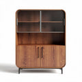 Wooden cabinet with glass doors and shelves in walnut finish 80 x 40 x 120cm