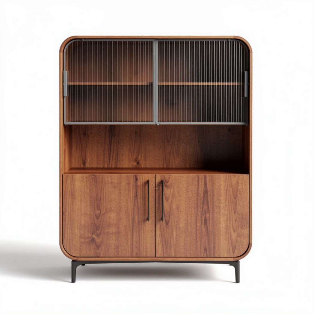 Wooden cabinet with glass doors and shelves in walnut finish 80 x 40 x 120cm