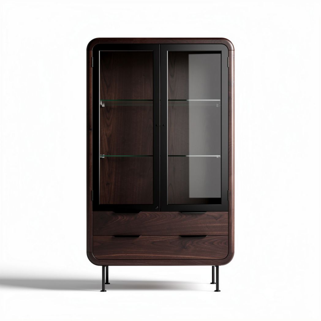 Wooden display cabinet with glass doors and shelves 80 x 40 x 120cm