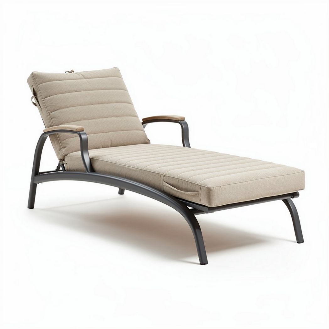 Chaise lounge chair with padded cushion and steel frame for outdoor use