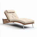 Contemporary curved lounge chair with cream upholstery and wood frame