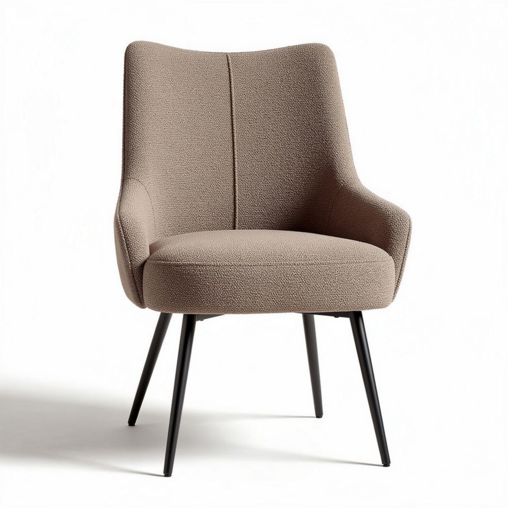 Upholstered lounge chair in taupe fabric with metal legs 60 x 65 x 85cm