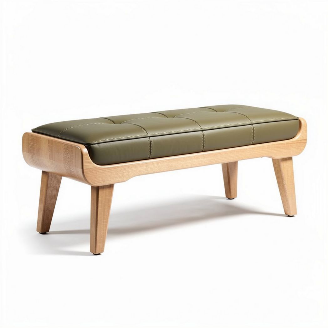 Wooden bench with gray padded cushion for indoor or outdoor use 150 x 60 x 40cm
