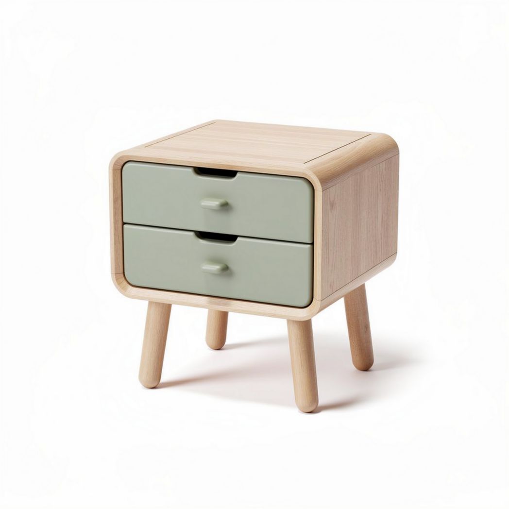 Wooden nightstand with green drawer fronts 40 x 40 x 45cm