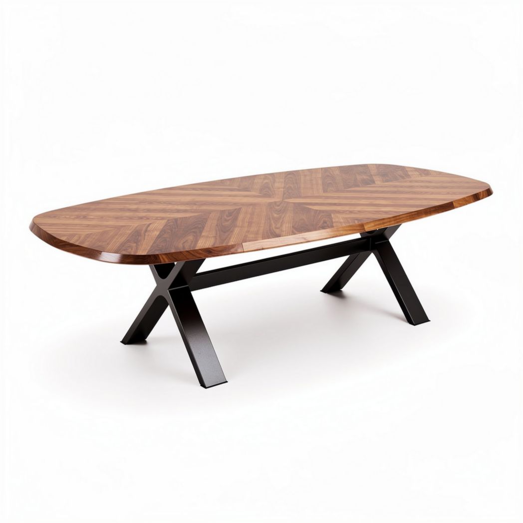 Wooden oval coffee table with black metal legs 150 x 90 x 75cm
